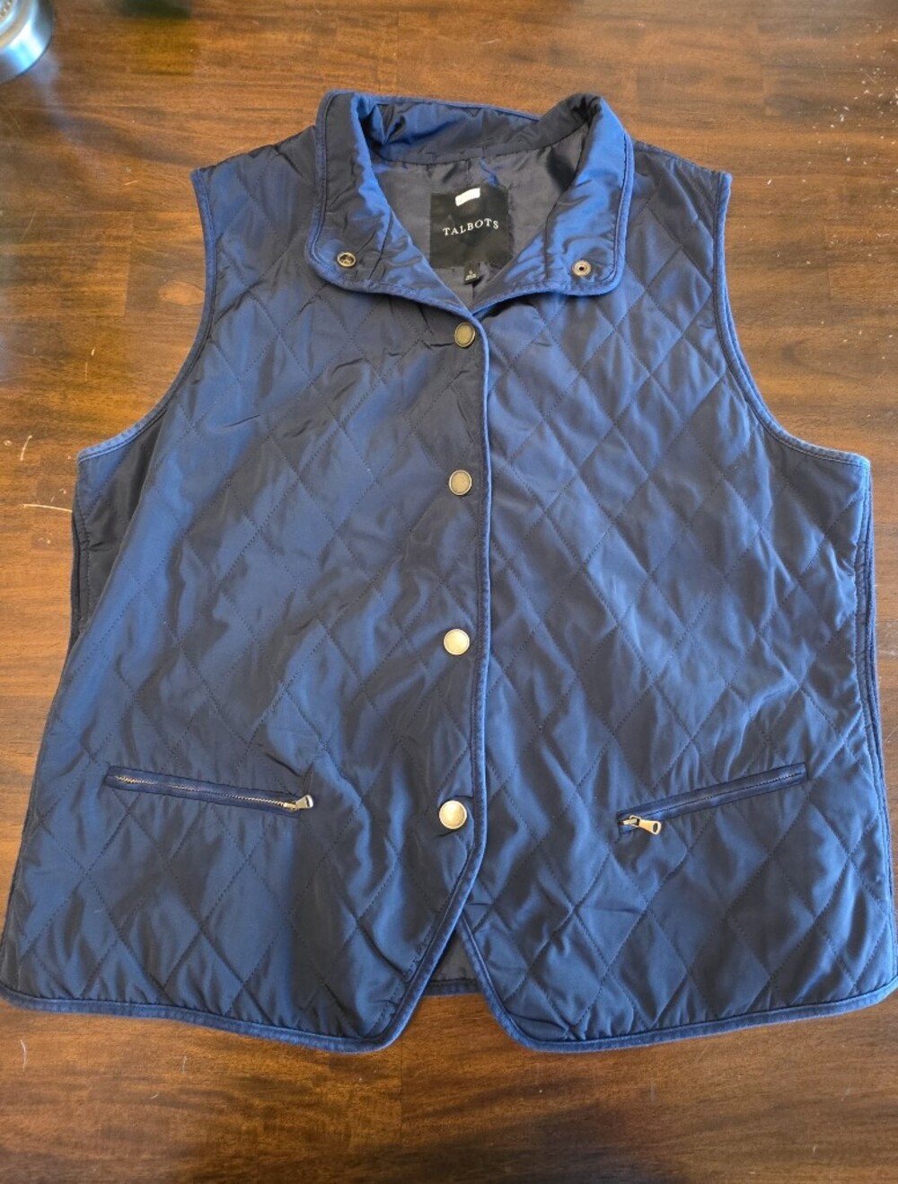 Talbots Navy Blue Quilted Vest with Stretch Side Panels - Size L